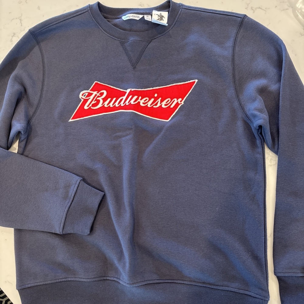 Budweiser Sweatshirt Unisex MED Embroidered Logo Crewneck Pullover Beer Graphic